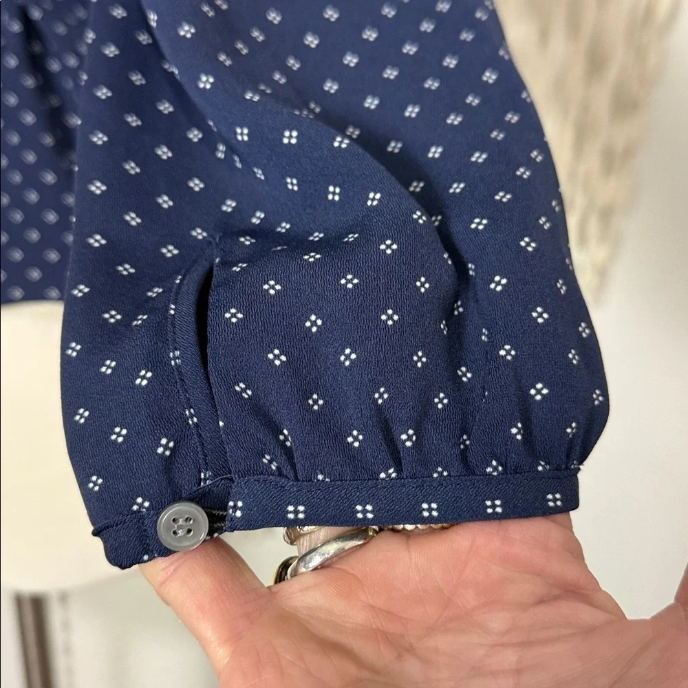 J. Crew Navy Printed Quarter Sleeve Wrap Blouse Size Small